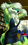  2018 anthro areola black_nose breasts canine clothed clothing detailed_background digital_media_(artwork) dress female fox fur green_fur horn hybrid mammal nipples pussy solo standing tales_foxdale translucent transparent_clothing 
