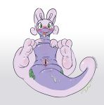  antennae anus blush clitoris eyelashes feet female gastropod goo_(disambiguation) goodra green_eyes looking_at_viewer nintendo nude pok&eacute;mon pok&eacute;mon_(species) presenting presenting_pussy purple_body pussy simple_background slowderpyguy solo tongue tongue_out video_games white_background 