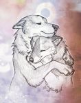  2011 abstract_background ambiguous_gender canine digital_media_(artwork) duo embrace eyes_closed feral happy heartwarming hug janaita mammal smile traditional_media_(artwork) 
