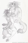 anthro breasts canine duo eyes_closed female female/female french_kissing janaita kissing mammal monochrome nipples nude tagme 