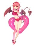  :q absurdres arms_behind_back bandaid_hair_ornament bat_wings bikini bow braid brown_eyes choker demon_girl demon_tail earrings eyebrows_visible_through_hair food_themed_earrings full_body hair_bow hair_ornament heart heart-shaped_pupils highres jewelry looking_at_viewer marota mary_(marota) navel open_mouth original pink_hair pointy_ears red_bikini red_bow red_choker sandals short_hair solo standing strawberry_earrings swimsuit symbol-shaped_pupils tail tongue tongue_out twin_braids wings 