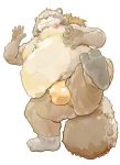  2018 absurd_res anthro belly brown_fur bulge butt canine clothing fur gyobu hi_res humanoid_hands male mammal moobs navel nipples overweight overweight_male pikaqoo_(artist) scar simple_background solo tanuki tokyo_afterschool_summoners underwear white_background 
