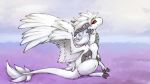  2018 claws digital_media_(artwork) dragon feathered_dragon feathered_wings feathers fur furred_dragon oksara red_eyes sitting solo white_feathers white_fur wings 