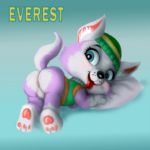  2018 anus bottomless butt canine clothed clothing cub dog everest_(paw_patrol) featureless_crotch female feral fur hat husky mammal mousetache paw_patrol young 