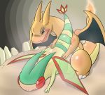  ambiguous_gender anal antennae blush charizard claws cum dragon duo eyes_closed fire flygon from_behind_position green_body lying male male/ambiguous nintendo open_mouth orange_body pok&eacute;mon pok&eacute;mon_(species) raised_tail scalie sex smile storm_lacewing thick_thighs video_games wings 