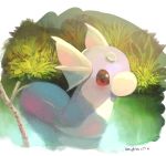  day dratini gen_1_pokemon grass highres manino_(mofuritaionaka) no_humans outdoors partially_submerged pokemon pokemon_(creature) red_eyes signature 