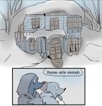  anthro bat building cold comic dialogue female forest house lary_(yinller) male mammal montimer_(yinller) mouse richie_(yinller) rodent ronnie_(yinller) snow tree winter yinller 
