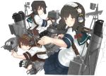  adapted_turret black_eyes black_hair blue_sailor_collar blue_skirt braid brown_eyes brown_hair brown_sailor_collar brown_skirt cannon hair_between_eyes hayashi_naoharu headphones isonami_(kantai_collection) kantai_collection machinery mast miyuki_(kantai_collection) multiple_girls pleated_skirt rigging sailor_collar school_uniform serafuku shikinami_(kantai_collection) short_hair sidelocks simple_background skirt smokestack torpedo torpedo_tubes turret wavy_hair white_background 