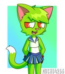  anthro cheerleader clothed clothing crossdressing cub fangs feline fur green_fur male mammal mocho mocho4266 solo young 