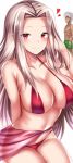  1girl absurdres arm_behind_back bikini blurry blurry_background blush breasts character_request cleavage collarbone dark_skin farys_(afopahqfw) fate/grand_order fate/stay_night fate/zero fate_(series) hand_in_hair heart highres irisviel_von_einzbern large_breasts long_hair looking_at_viewer red_bikini red_eyes sarong see-through_silhouette sideboob silver_hair smile solo_focus swimsuit swimsuits very_long_hair 