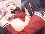  2girls bed black_hair blonde_hair blue_eyes blush couple cunnilingus eyes_closed fuguriya game_cg kawamura_reo long_hair looking_at_another lying moaning multiple_girls official_art oral peko pussy pussy_juice sawaguchi_mai school_uniform short_hair sono_hanabira_ni_kuchizuke_wo stockings uncensored uniform yuri 