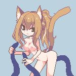  1girl animal_ears animal_tail animated animated_gif artist_request breasts brown_hair female green_background looking_at_viewer nude simple_background solo tail tentacle upper_body 