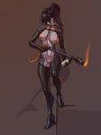  2018 absurd_res anthro areola armwear boots breasts clothing collar digital_media_(artwork) elbow_gloves female fish flamethrower footwear gas_mask gloves hi_res high_heels holding_object holding_weapon ldr legwear marine mask navel nipple_piercing nipples piercing ponytail purple_eyes pussy ranged_weapon scar shark shoes simple_background solo standing thigh_high_boots weapon 