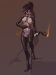  2018 absurd_res anthro areola armwear boots breasts clothing collar digital_media_(artwork) elbow_gloves female fish flamethrower footwear gloves hi_res high_heels holding_object holding_weapon ldr legwear marine navel nipple_piercing nipples piercing ponytail purple_eyes pussy ranged_weapon scar shark shoes simple_background solo standing thigh_high_boots weapon 