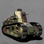  commentary ft-17 grey_background ground_vehicle highres kamu_(kamu-fb) military military_vehicle motor_vehicle no_humans original shovel simple_background tank 