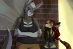  2018 anthro clothed clothing detailed_background digital_media_(artwork) duo female firetally kangaroo looking_at_viewer mammal marsupial outside smile standing 