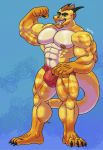  1397_david abs barazoku biceps bulge claws clothing dragon feet flexing green_eyes horn humanoid_feet looking_at_viewer male muscular muscular_male nipples pecs reptile scalie sharp_teeth simple_background solo teeth toe_claws underwear 