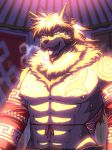  abs canine clothed clothing half-length_portrait huff male mammal mane_hair muscular muscular_male nipples pecs portrait run_aki temujin tokyo_afterschool_summoners tongue tongue_out topless wolf 