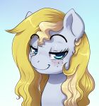  2019 animated bedroom_eyes blonde_hair blue_eyes equine evo_(oc) evomanaphy eyebrow_wiggle eyebrows fan_character freckles hair half-closed_eyes horse looking_at_viewer mammal my_little_pony pony portrait raised_eyebrow seductive smile smug solo 