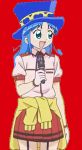 :d blue_hair bracelet fushigiboshi_no_futago_hime green_eyes hat idol jewelry local_singer long_hair microphone open_mouth red_skirt rein skirt smile 