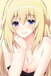  bare_shoulders blonde_hair blue_eyes blush breasts cleavage commentary_request eyebrows_visible_through_hair iwasi-r large_breasts long_hair looking_at_viewer neptune_(series) smile solo vert very_long_hair 