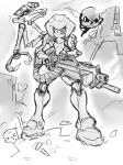  1girl cyberpunk exoskeleton mechanical_arm sketch skulls space_jim_(mimic) tagme weapon 