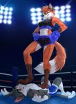  2018 4_toes 5_fingers anthro boxing boxing_gloves bra canine cat claws clothed clothing dakota_(cavix) defeated dipstick_tail eyebrows eyelashes feet feline female fighting_ring fingers foot_fetish foot_on_belly foot_on_face fox fur green_eyes inner_ear_fluff jake_(cavix) looking_down looking_up lying male mammal midriff multicolored_tail navel on_back paw_on_face pawpads paws shorts signature skeleion smile smirk smug sport sports_bra standing_on toe_claws toes topless trample trampling underwear yellow_eyes 