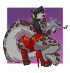  anthro big_breasts breasts butt camel_toe clothed clothing crouching felid female footwear high_heels lavenderpandy looking_back makeup mammal mature_female pantherine shoes snow_leopard solo thick_bottom_lip topless 