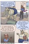  2018 anthro bear big_breasts breasts bulge clothed clothing comic dickgirl digital_media_(artwork) duo english_text gingerlybreadart girly hippopotamus inside intersex male mammal overweight skimpy speech_bubble standing text 
