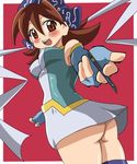  :d ass bandana between_fingers blush breasts brown_eyes brown_hair card covered_nipples hamu_(sanosano) holding holding_card looking_at_viewer medium_breasts mint_(pokemon) no_panties open_mouth pokemon pokemon_(game) pokemon_card pokemon_card_gb skirt smile solo thighhighs 
