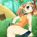  bottomless brown_hair g-sun haruka_(pokemon) looking_back may oekaki pokemon pussy uncensored 