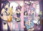  6+girls armchair bathroom bathtub black_hair blonde_hair bloomers blue_hair bra breasts brooch brown_hair chair chandelier cleavage corset dress endou_minari fate/grand_order fate_(series) finger_to_mouth flower horns ibaraki_douji_(fate/grand_order) jewelry katou_danzou_(fate/grand_order) lace lace-trimmed_bra lace-trimmed_panties lace-trimmed_thighhighs lamp lingerie long_hair looking_at_viewer medium_breasts minamoto_no_raikou_(fate/grand_order) mirror miyamoto_musashi_(fate/grand_order) mochizuki_chiyome_(fate/grand_order) multiple_girls nail_polish necklace panties parted_lips ponytail purple_hair shuten_douji_(fate/grand_order) sink sitting small_breasts smile soap_bubbles thighhighs tomoe_gozen_(fate/grand_order) towel underwear vase very_long_hair 