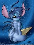  alien antennae back breasts butt crossgender disney female lilo_and_stitch looking_at_viewer looking_back notched_ear rule_63 sitting sn solo stitch 