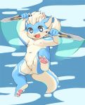  2018 blush cub dagger dragon fur furred_dragon male melee_weapon moki slightly_chubby smile solo weapon young 