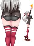  amatsukaze_(kantai_collection) ass black_panties blush cameltoe grey_hair kantai_collection long_hair multiple_views open_mouth panties red_eyes red_neckwear simple_background thighhighs underwear white_background yuutai 