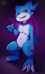  2018 anthro blue_skin claws collar digimon male nude nurinaki solo veemon white_skin 