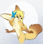  anthro aseethe blonde_hair blue_eyes breasts butterfly_clip canine featureless_breasts female fennec fox hair hairclip kaiyonato mammal nude simple_background solo whiskers 