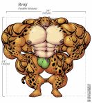  2018 abs anthro areola benji_(character) big_arms bulge clouded_leopard ear_piercing edit feline front_view hyper hyper_muscles mainlion male mammal muscular muscular_male pecs piercing solo spots standing thick_thighs tongue veiny_muscles 
