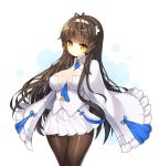  antenna_hair between_breasts blush breasts brown_eyes brown_hair brown_legwear cape closed_mouth commentary_request cowboy_shot frilled_cape frills girls_frontline hairband head_tilt long_hair medium_breasts pantyhose pleated_skirt qbz-95_(girls_frontline) skirt solo standing thighband_pantyhose tp_(kido_94) very_long_hair white_cape white_hairband white_skirt 
