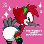  avian beak bird blush clothing diaper female headband leaning looking_at_viewer meezoo skirt smile solo woodpecker 