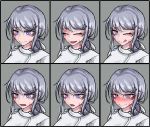  :d :o ;q blush burn_scar chart closed_eyes dorei_to_no_seikatsu_~teaching_feeling~ expressions eyebrows_visible_through_hair face grey_background grey_hair hair_ornament hair_ribbon hairclip hat heart heart-shaped_pupils long_hair looking_at_viewer multiple_views nose_blush nurse nurse_cap official_art older one_eye_closed open_mouth ponytail purple_eyes ray-k ribbon scar simple_background smile sweatdrop sylvie_(dorei_to_no_seikatsu) symbol-shaped_pupils tongue tongue_out white_ribbon 