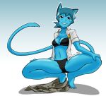  2018 5_toes animal_humanoid anthro biped black_eyes blue_ears blue_fur blue_hair blue_tail blush bra breasts cartoon_network cat_humanoid cleavage clothed clothing crouching feline female fingers fur hair humanoid looking_at_viewer mammal mature_female navel nicole_watterson panties shadow shio-bari shirt short_hair simple_background skimpy smile solo spread_legs spreading teeth the_amazing_world_of_gumball toes unbuttoned underwear undressing white_background 
