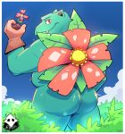  2018 anthro anthrofied barazoku belly big_butt biped butt clothing cloud detailed_background digital_media_(artwork) elfein fangs flora_fauna flower gardening gloves hi_res looking_at_viewer looking_back male musclegut muscular muscular_male nintendo nude outside overweight overweight_male plant pok&eacute;mon pok&eacute;mon_(species) pok&eacute;morph portrait presenting presenting_hindquarters rear_view red_eyes scalie shiny shiny_butt sky smile solo standing teeth thick_thighs three-quarter_portrait twinkle venusaur video_games 