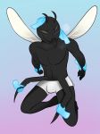  2018 anthro arthropod blush clothing daisy-marshmallow digital_media_(artwork) disembodied_hand fly insect kneeling looking_pleasured male petting restrained rob_(daisy-marshmallow) simple_background solo tongue underwear wings 