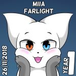  2018 ambiguous_gender blush cat eastlog feline fur heterochromia looking_at_viewer mammal miia simple_background smile solo white_fur 