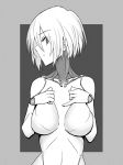  android breasts closed_mouth eyebrows_visible_through_hair eyes_visible_through_hair grey_background greyscale joints large_breasts looking_at_viewer looking_to_the_side monochrome nude original profile short_hair short_sleeves simple_background solo upper_body yuta_(nvkdighqqs94fg) 