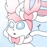  2018 ambiguous_gender black_nose blue_eyes bow bow_tie eeveelution fur jaspa mammal nintendo pink_ears pink_fur pok&eacute;mon pok&eacute;mon_(species) ribbons simple_background solo sylveon video_games white_fur 