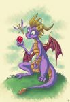  4_fingers arthropod blue_eyes digital_media_(artwork) dragon dragonfly grass insect membranous_wings mirra-mortas scalie simple_background sitting sparx spyro spyro_the_dragon video_games western_dragon wings 