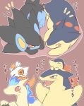  2018 azuma_minatsu blush cubone cyndaquil dialogue equine feline feral group japanese_text luxray mammal nintendo open_mouth pok&eacute;mon pok&eacute;mon_(species) ponyta shiny_pok&eacute;mon simple_background text translation_request typhlosion video_games 