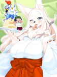  3girls blue_eyes borrowed_character chibi dog furry hat kame_(3t) long_hair multiple_girls sheep smile solo tongue white_hair 